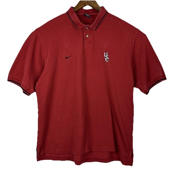 Nike Other - Vintage 90s Nike Team USC Polo Shirt Men XL Red Short Sleeve 100% Cotton Collage